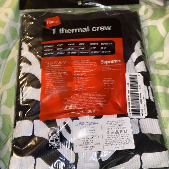 NEW Supreme Hanes Bones Thermal Crew Neck Top Size Small Black - Picture 4 of 5